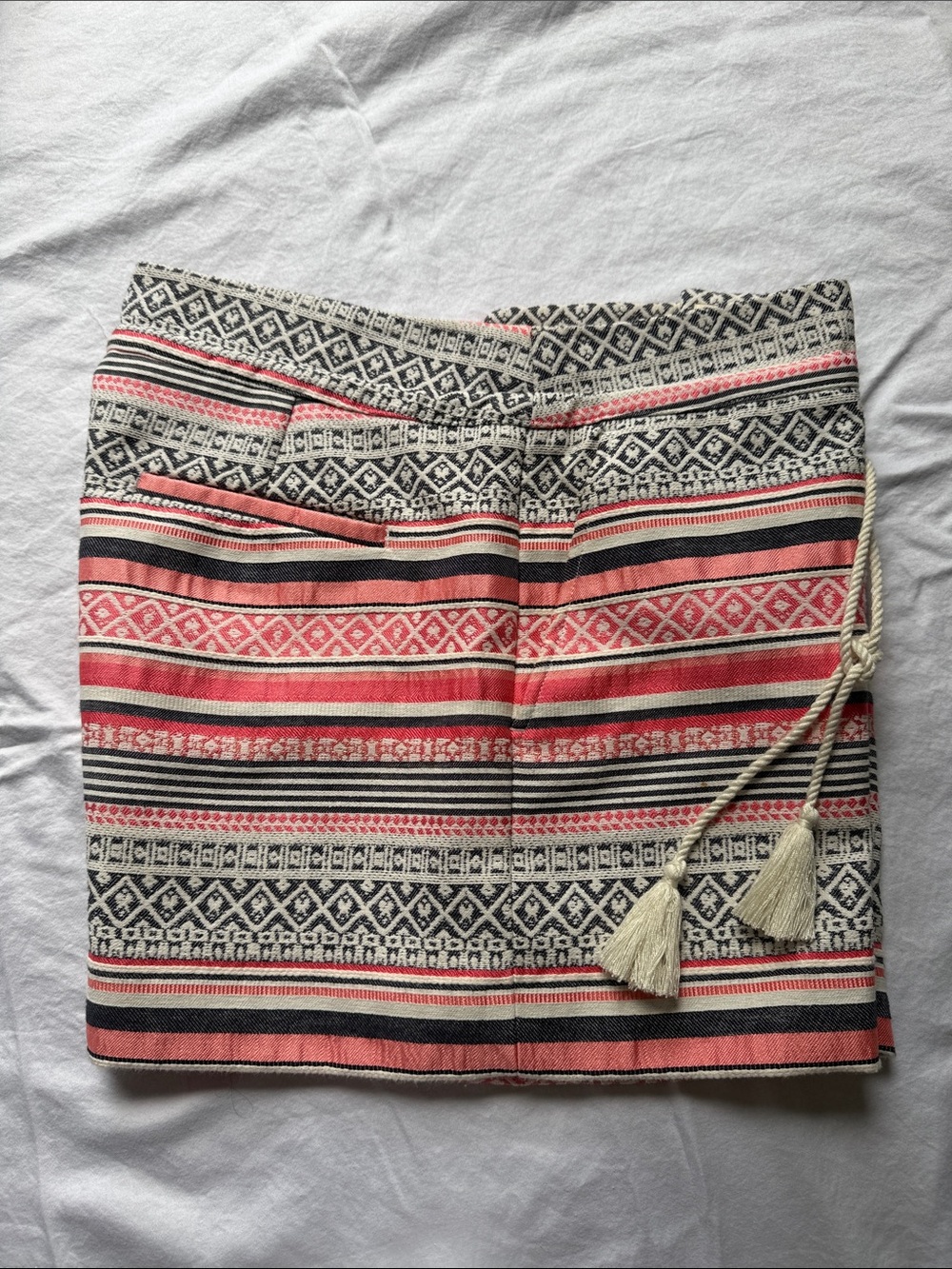 Loft Striped Tassel-Detail Dressy Shorts in Coral and Black